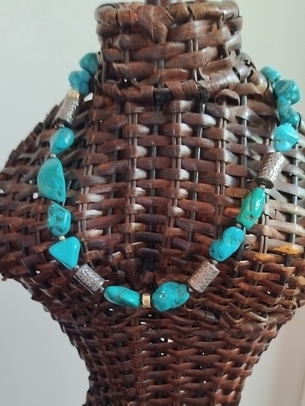 Sterling Silver Real Turquoise Stone Beaded Necklace - Women Jewelry
